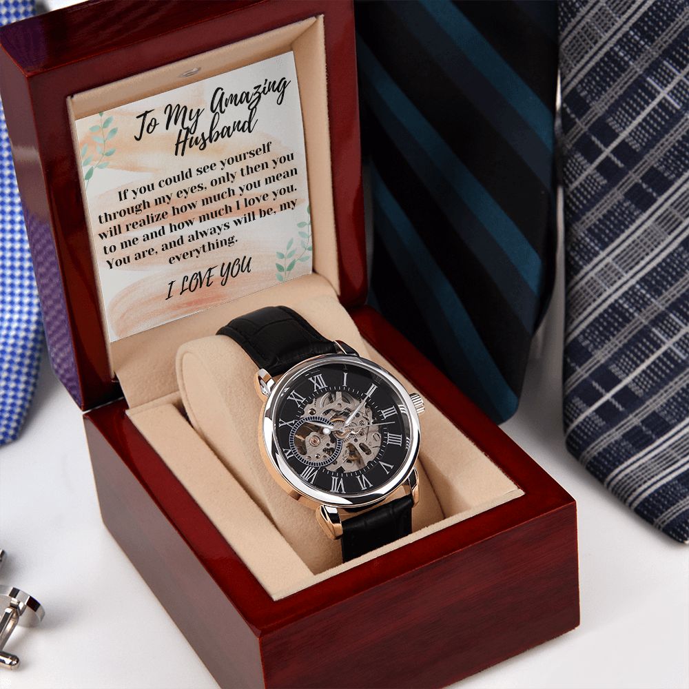 To My Amazing Husband Black Openwork Watch Gift For Him