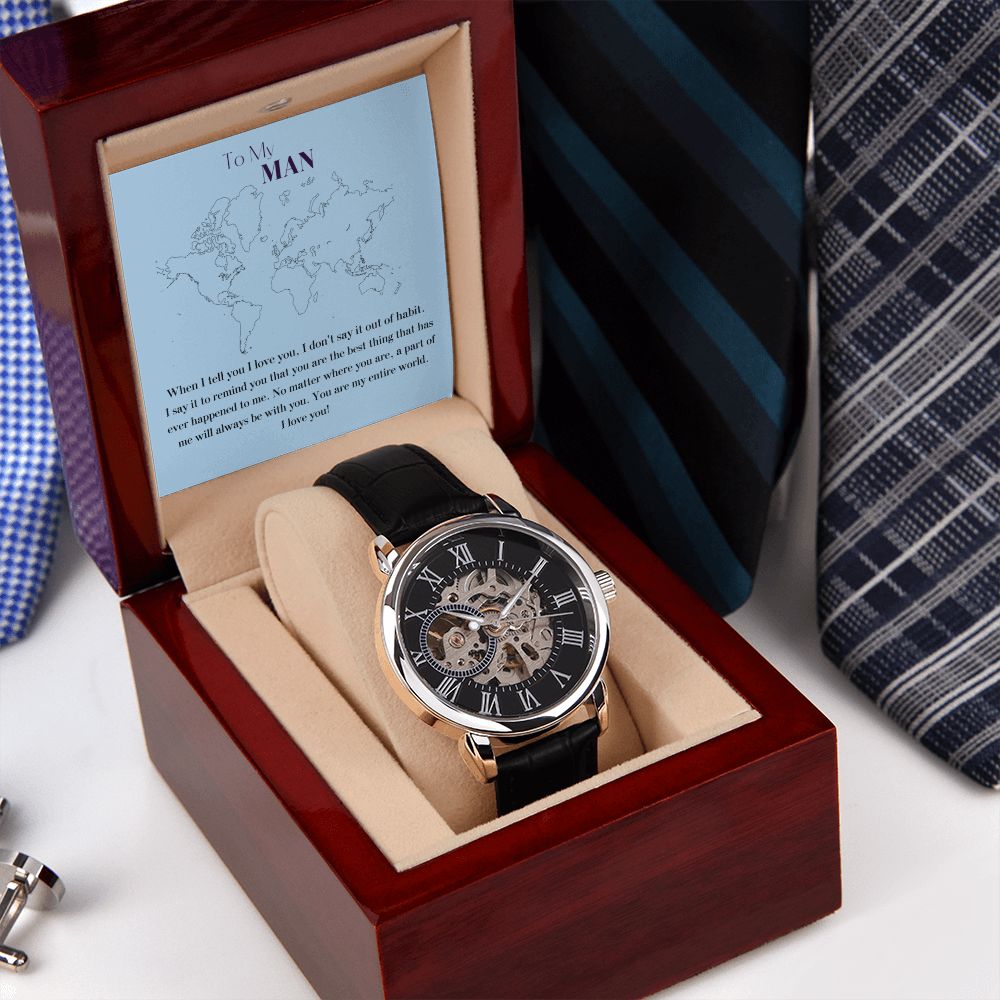 Black Openwork Watch Gift For Him
