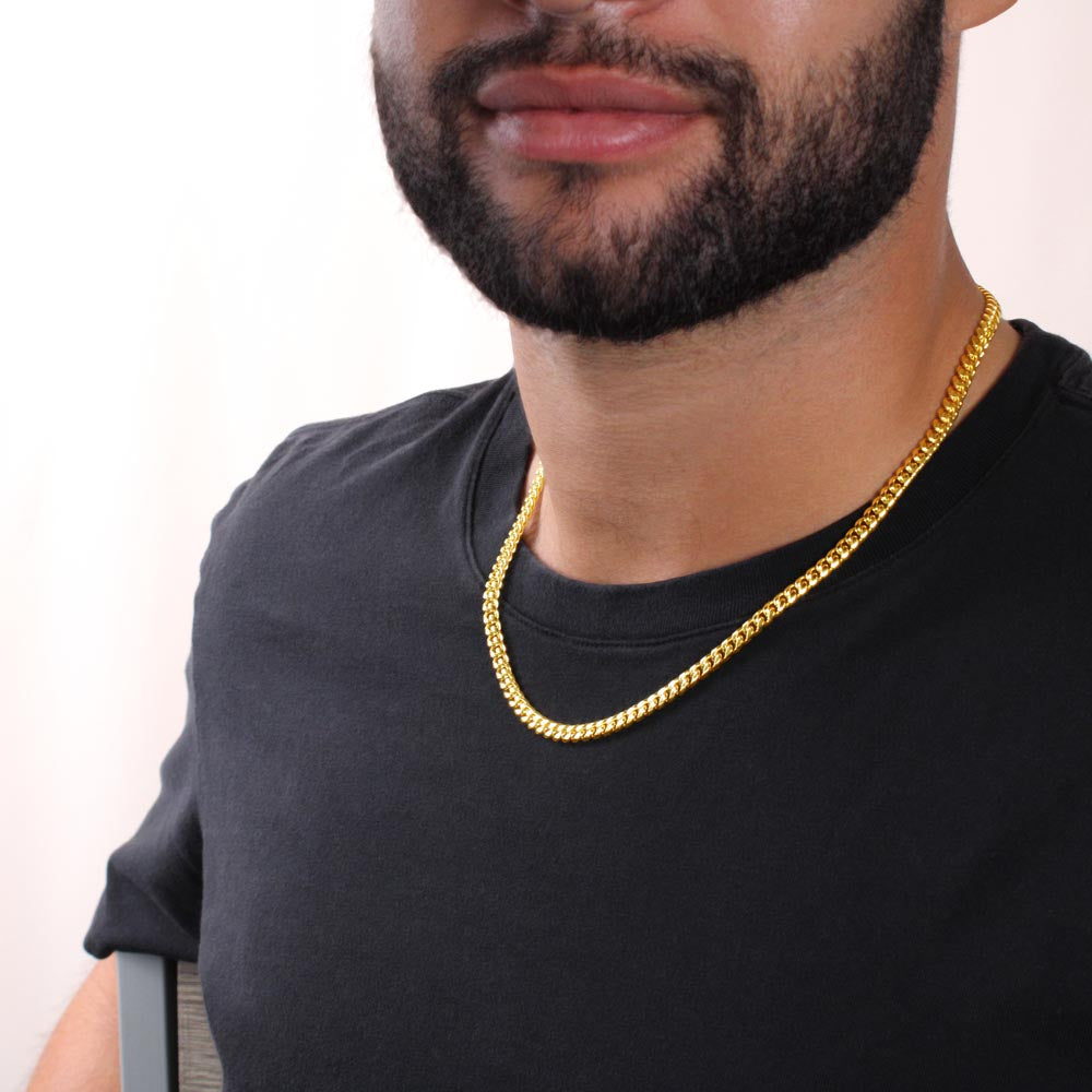 Cuban Link Chain 14k Yellow Gold & Polished Stainless Steel Gift For Dad