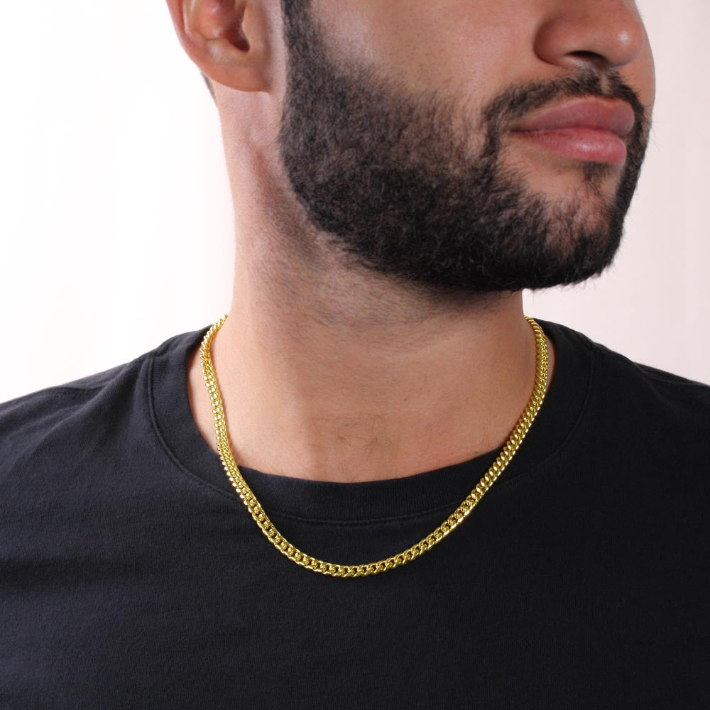 Cuban Link Chain 14k Yellow Gold & Polished Stainless Steel Gift For Dad