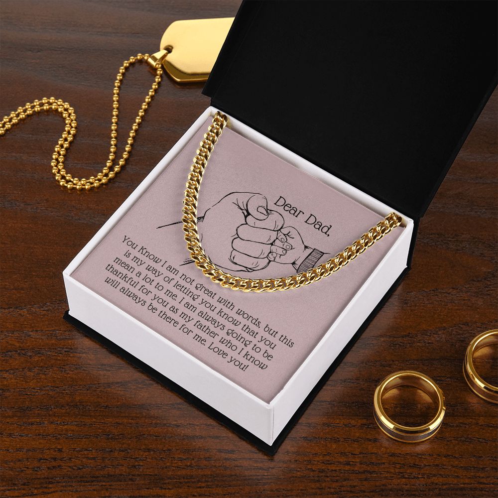 Cuban Link Chain 14k Yellow Gold & Polished Stainless Steel Gift For Dad