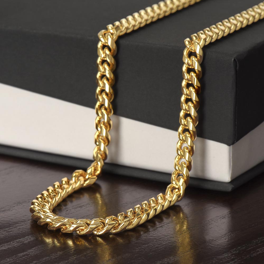 Cuban Link Chain 14k Yellow Gold & Polished Stainless Steel Gift For Dad