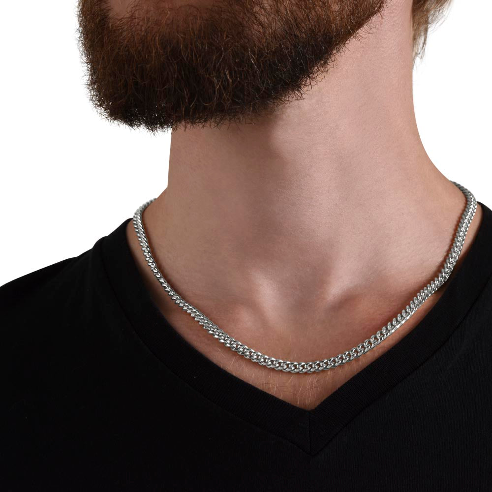 Cuban Link Chain 14k Yellow Gold & Polished Stainless Steel Gift For Dad