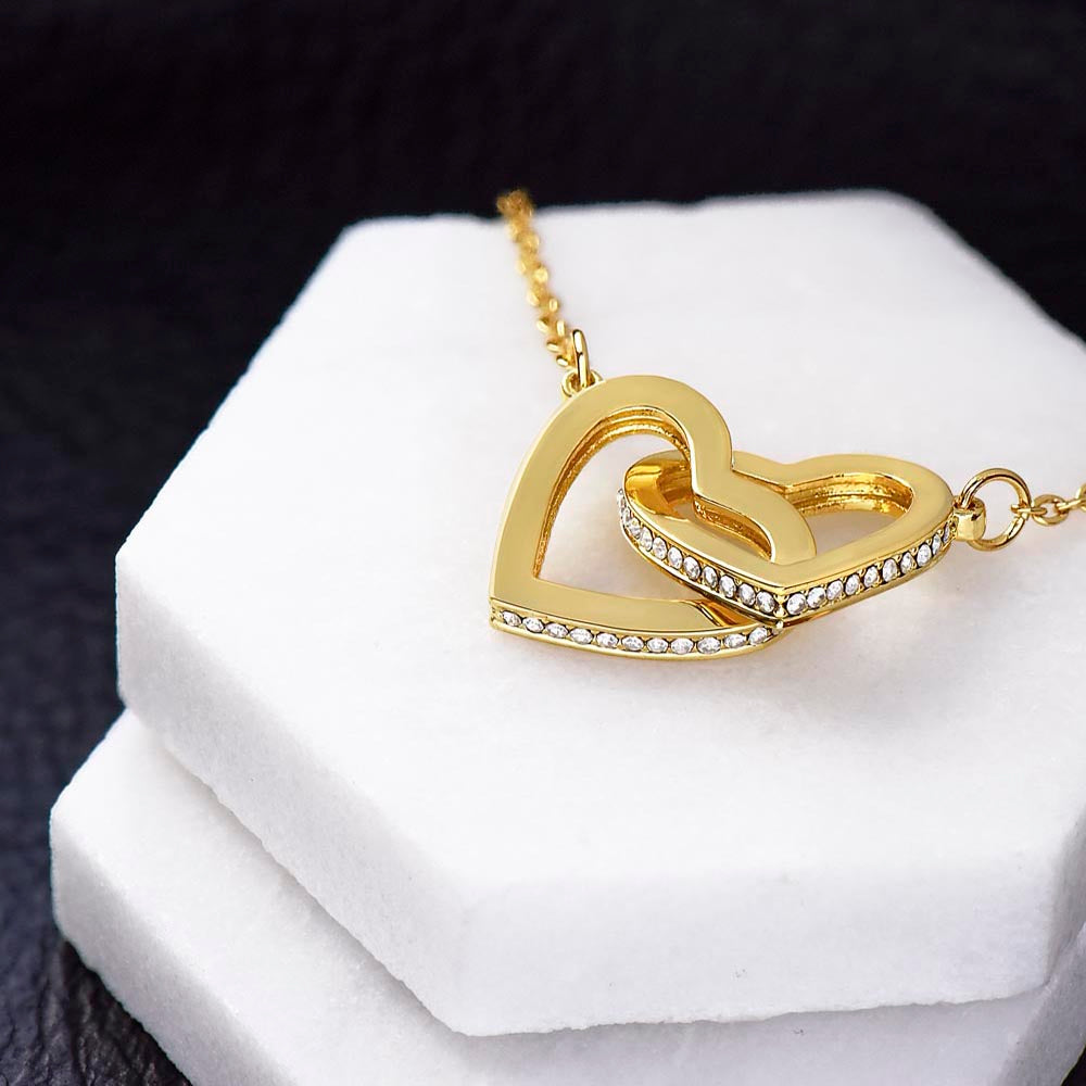 Valentine Interlocking Hearts (Promise or Proposal) Necklace With CZ Crystals 18k Gold Gift For Her