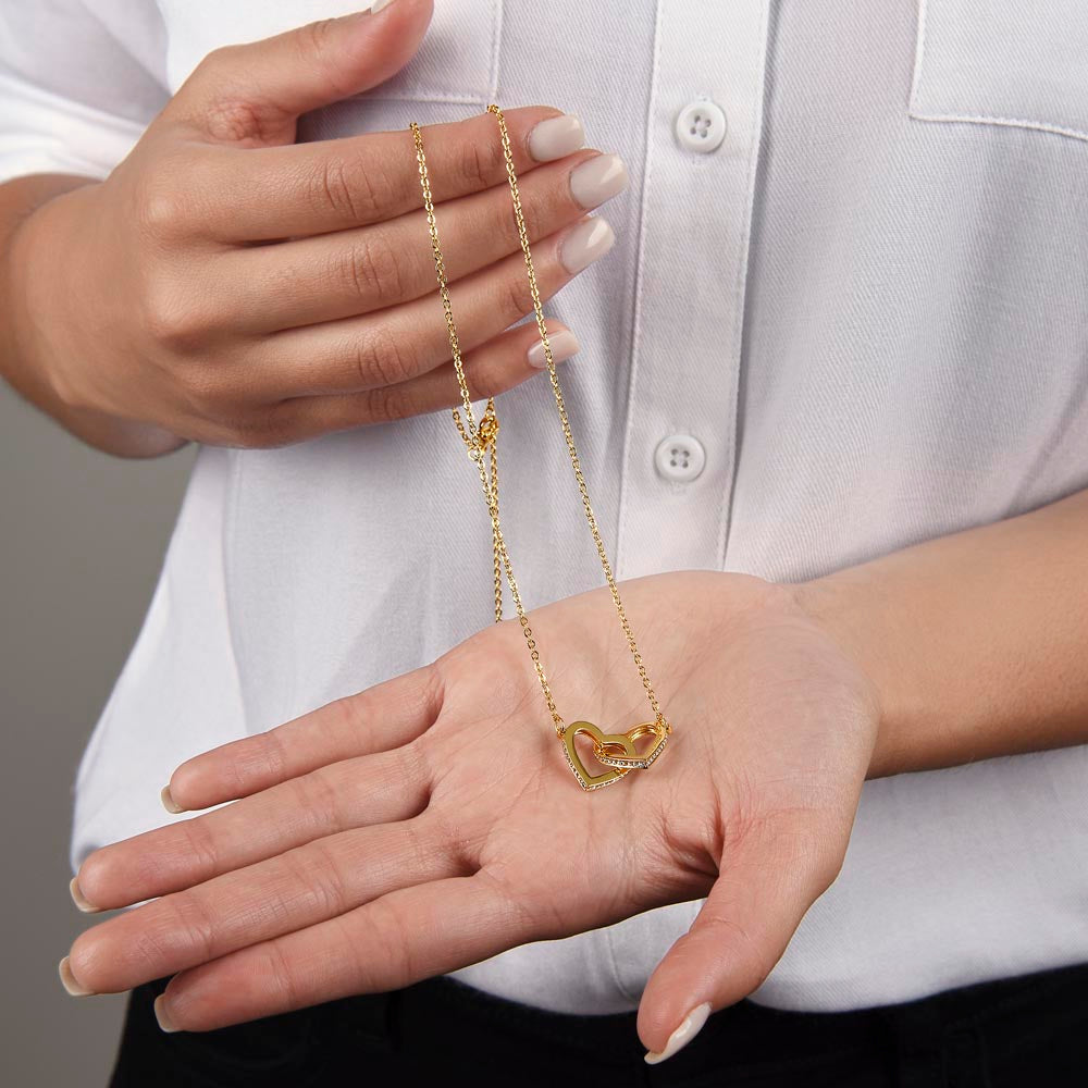Valentine Interlocking Hearts (Promise or Proposal) Necklace With CZ Crystals 18k Gold Gift For Her