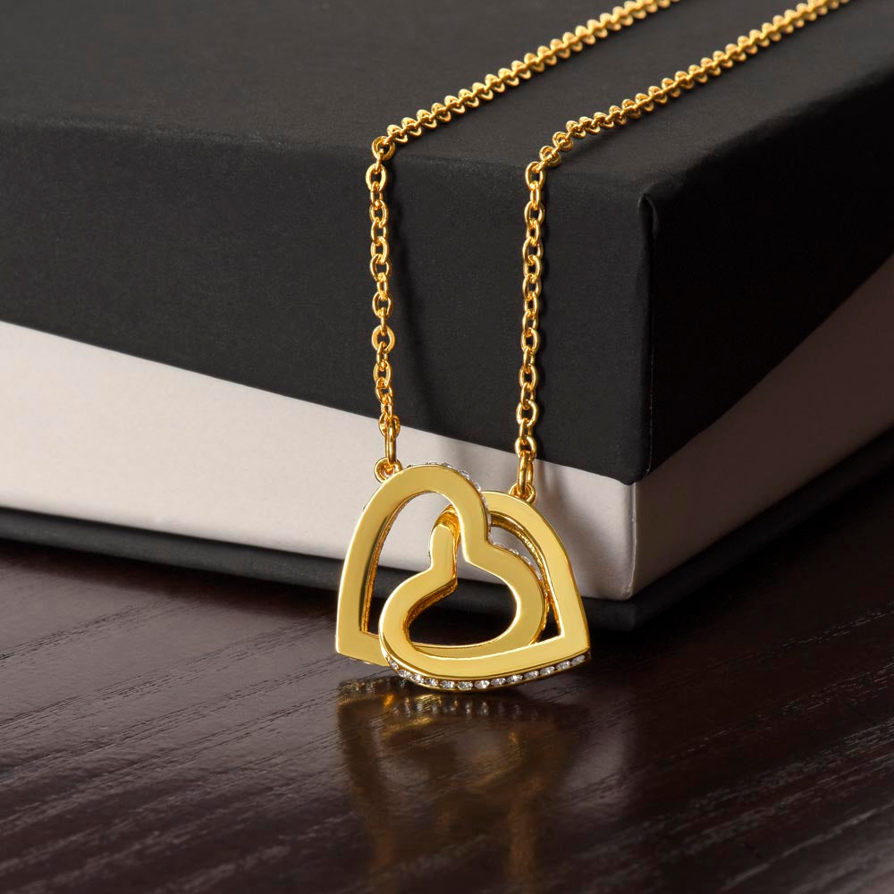 Valentine Interlocking Hearts (Promise or Proposal) Necklace With CZ Crystals 18k Gold Gift For Her