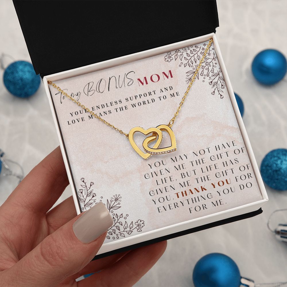 To My Bonus Mom Interlocking Hearts Necklace Gift for Step Mothers
