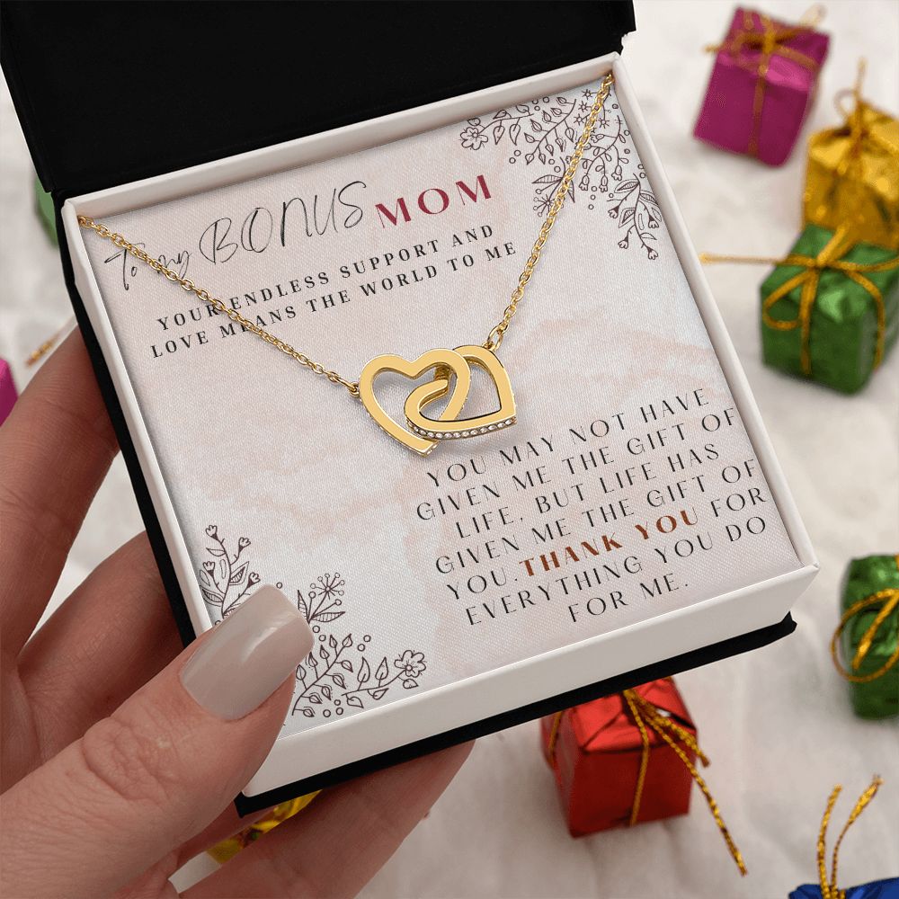 To My Bonus Mom Interlocking Hearts Necklace Gift for Step Mothers