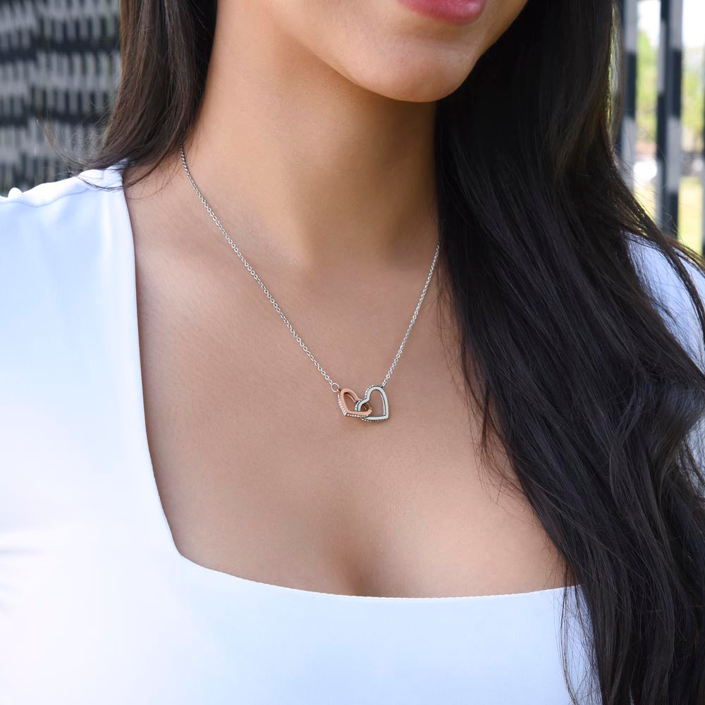 Valentine Interlocking Hearts (Promise or Proposal) Necklace With CZ Crystals 18k Gold Gift For Her