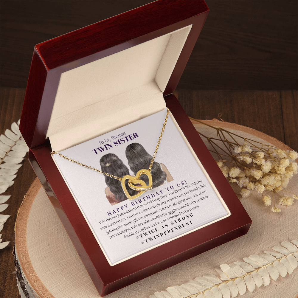 Twin Sister Interlocking Heart Necklace Birthday Gift For Her - 18k Gold