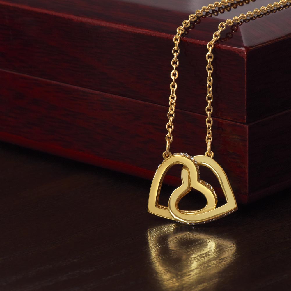Valentine Interlocking Hearts (Promise or Proposal) Necklace With CZ Crystals 18k Gold Gift For Her