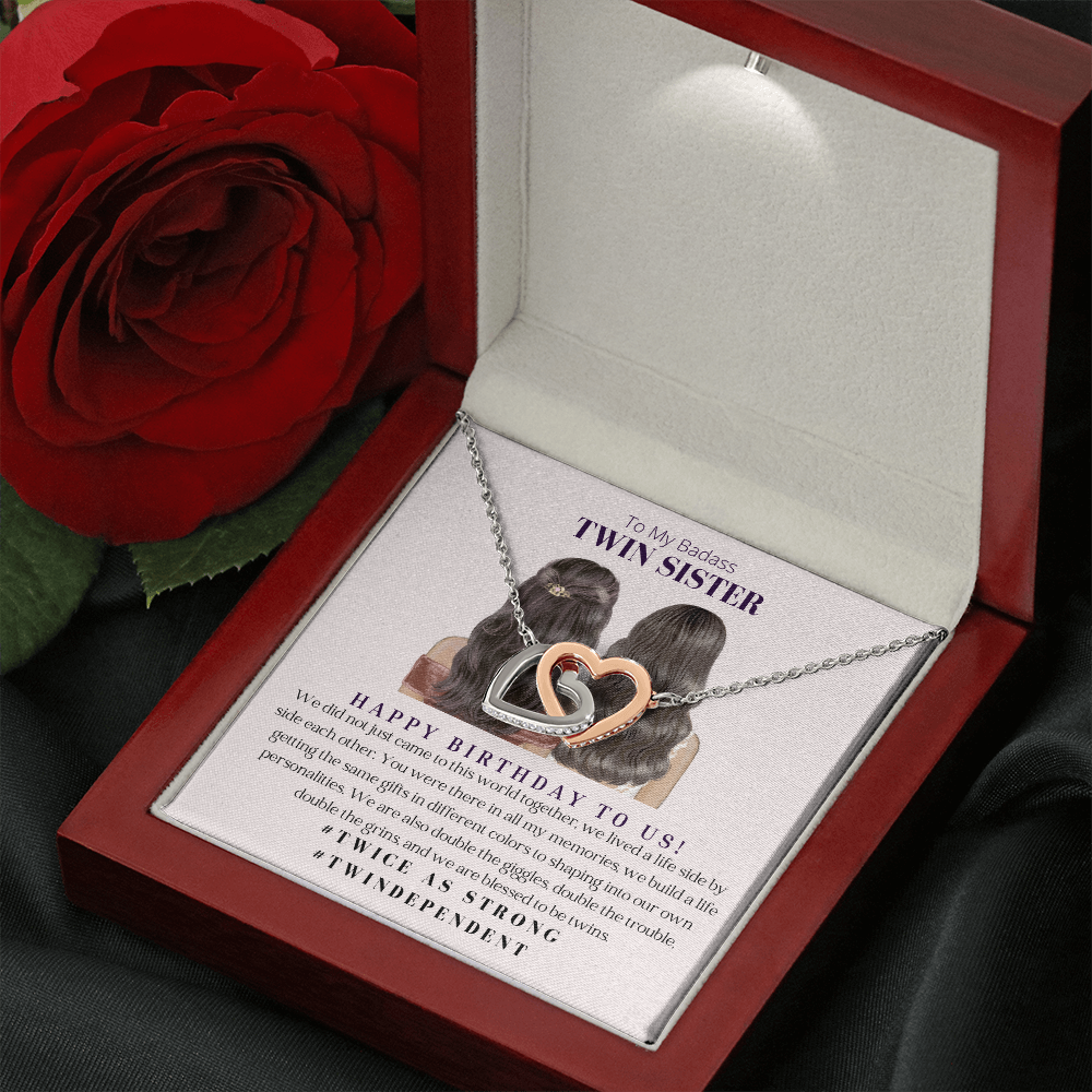Twin Sister Interlocking Heart Necklace Birthday Gift For Her - 18k Gold