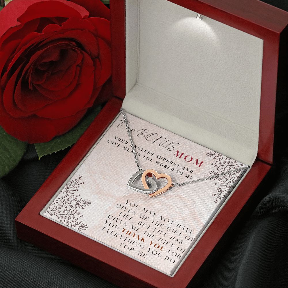 To My Bonus Mom Interlocking Hearts Necklace Gift for Step Mothers