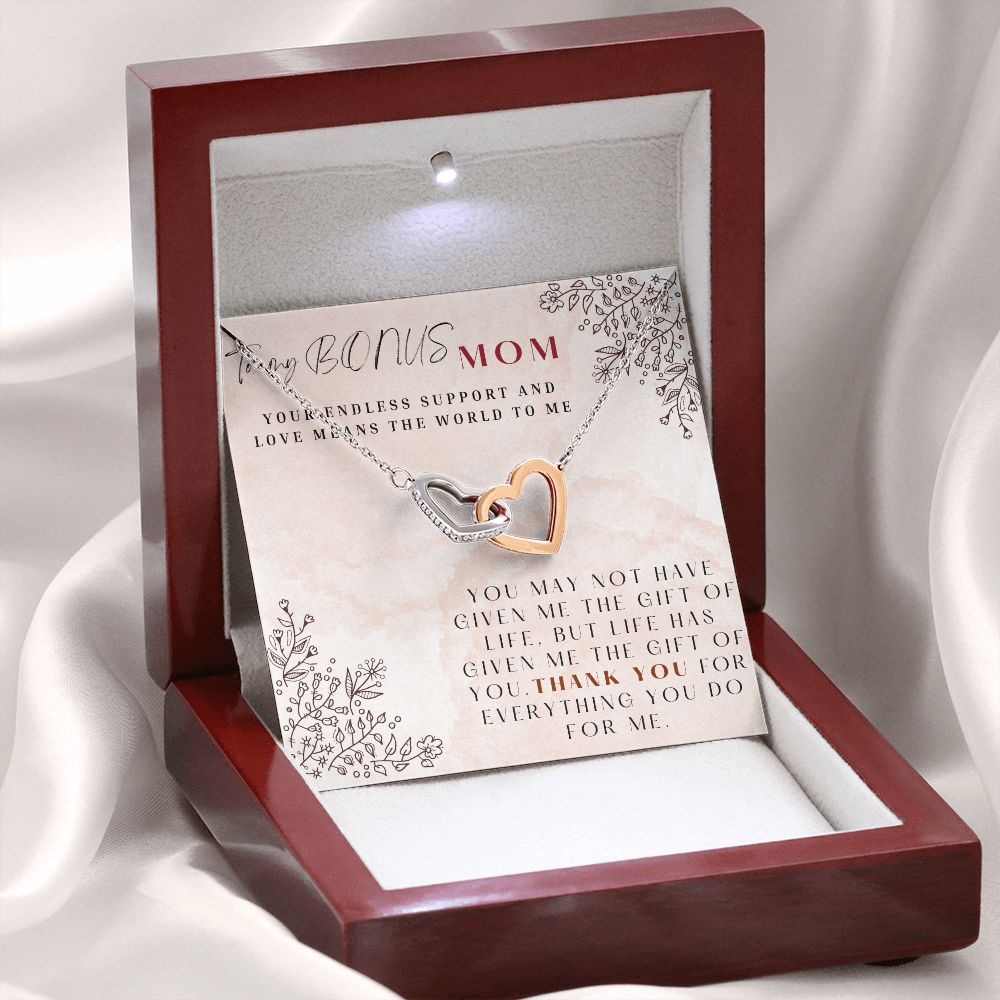 To My Bonus Mom Interlocking Hearts Necklace Gift for Step Mothers