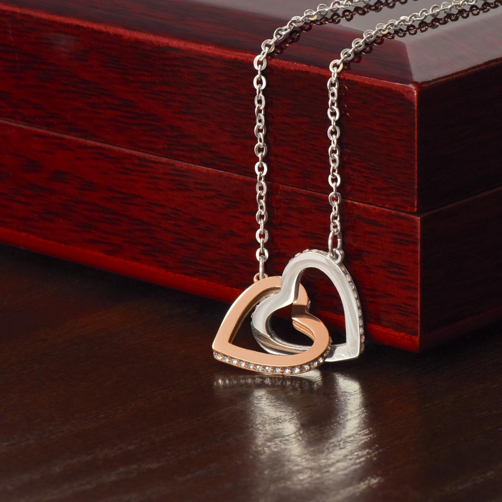 Valentine Interlocking Hearts (Promise or Proposal) Necklace With CZ Crystals 18k Gold Gift For Her