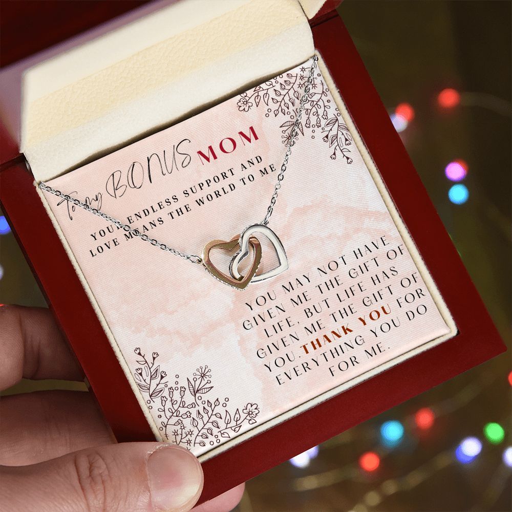 To My Bonus Mom Interlocking Hearts Necklace Gift for Step Mothers
