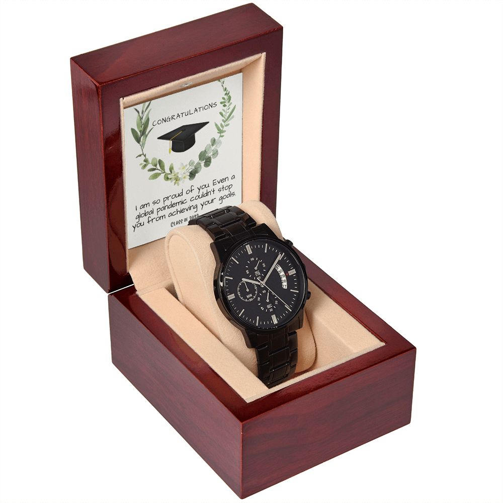 Black Chronograph Watch Graduation 2022 Gift For Him with Congratulations Note