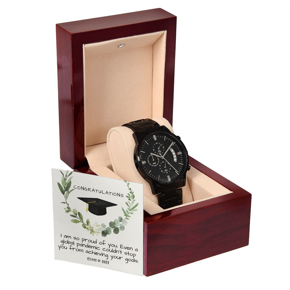 Black Chronograph Watch Graduation 2022 Gift For Him with Congratulations Note