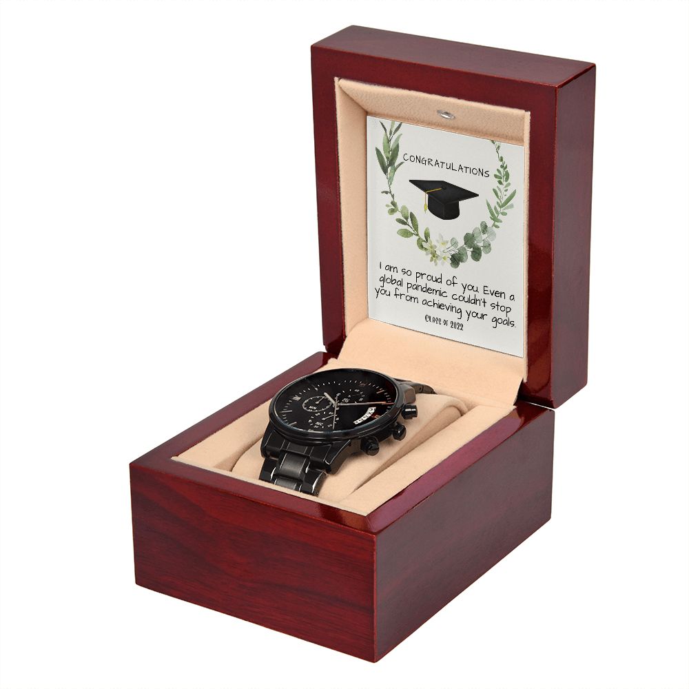 Black Chronograph Watch Graduation 2022 Gift For Him with Congratulations Note