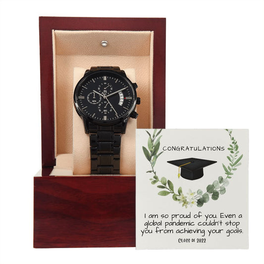 Black Chronograph Watch Graduation 2022 Gift For Him with Congratulations Note