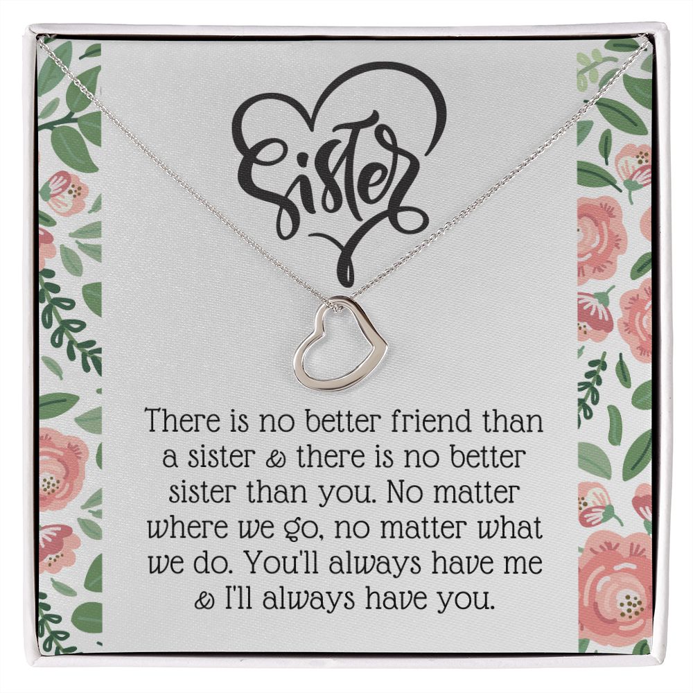 Delicate Heart Necklace Gift for Sister With Loving Note