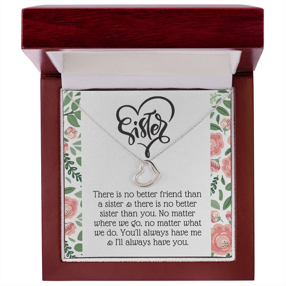 Delicate Heart Necklace Gift for Sister With Loving Note