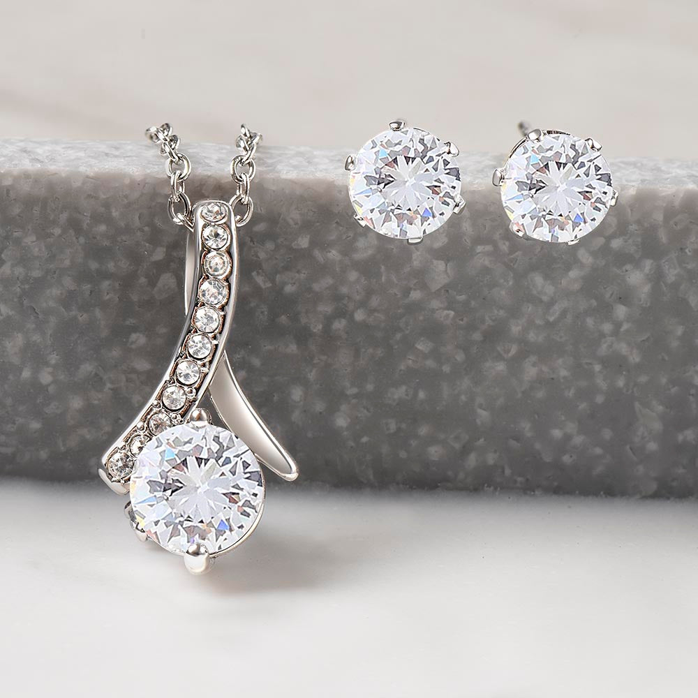 Mom I Love You Alluring Necklace and Cubic Zirconia Earring Gift Set For Her