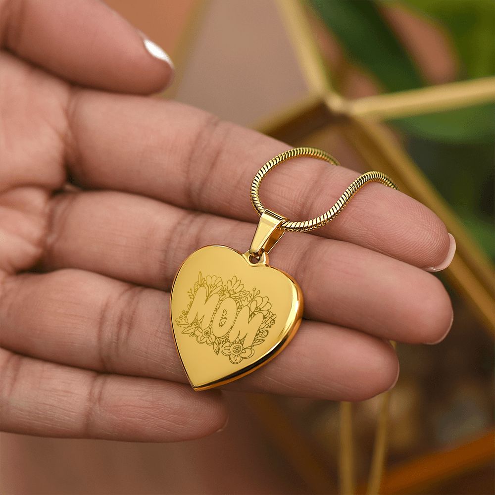 Mom Engraved Heart Necklace Gift For Mothers