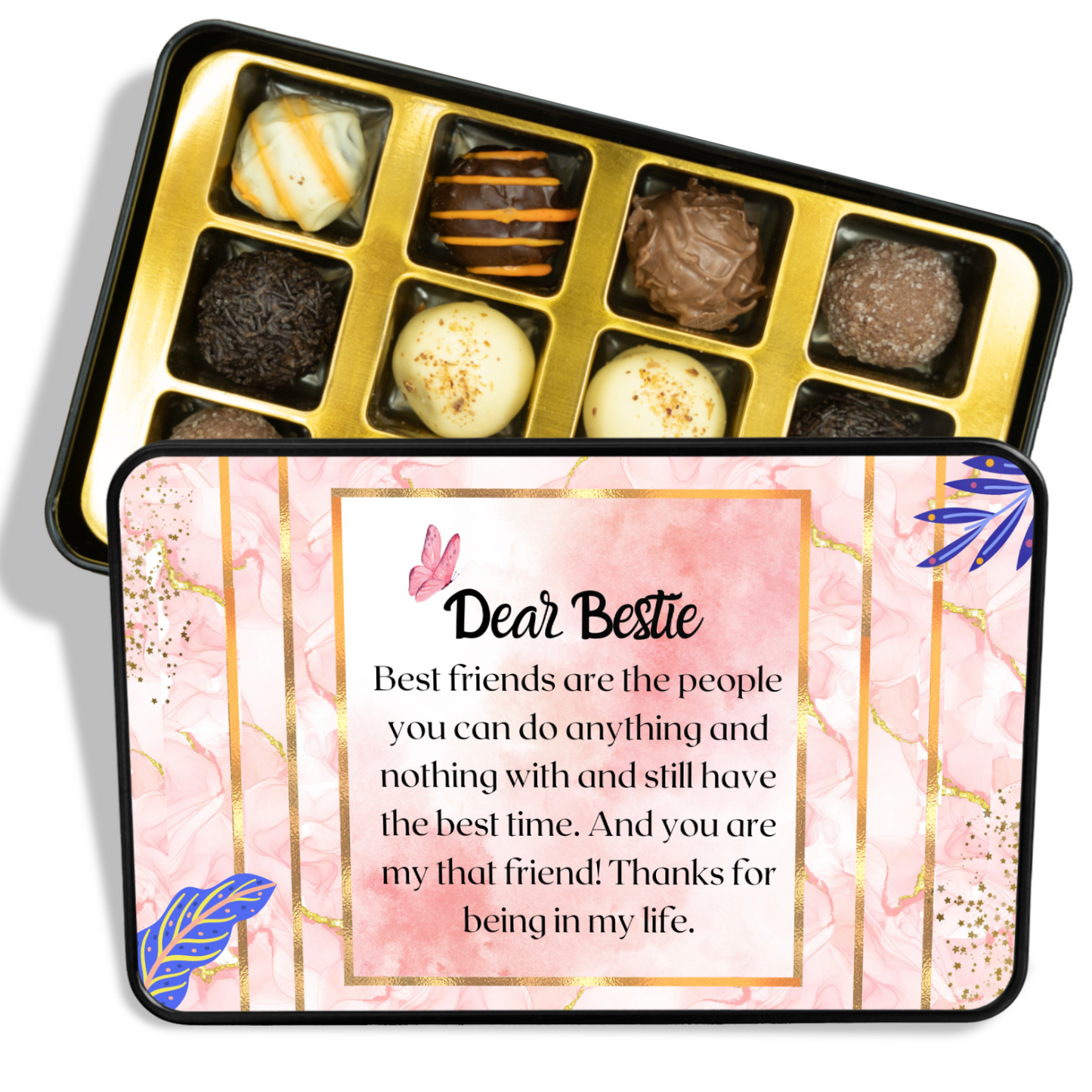 Dear Bestie - Tin of 12 Hand Made Chocolate Truffles - Gift for Best Friend