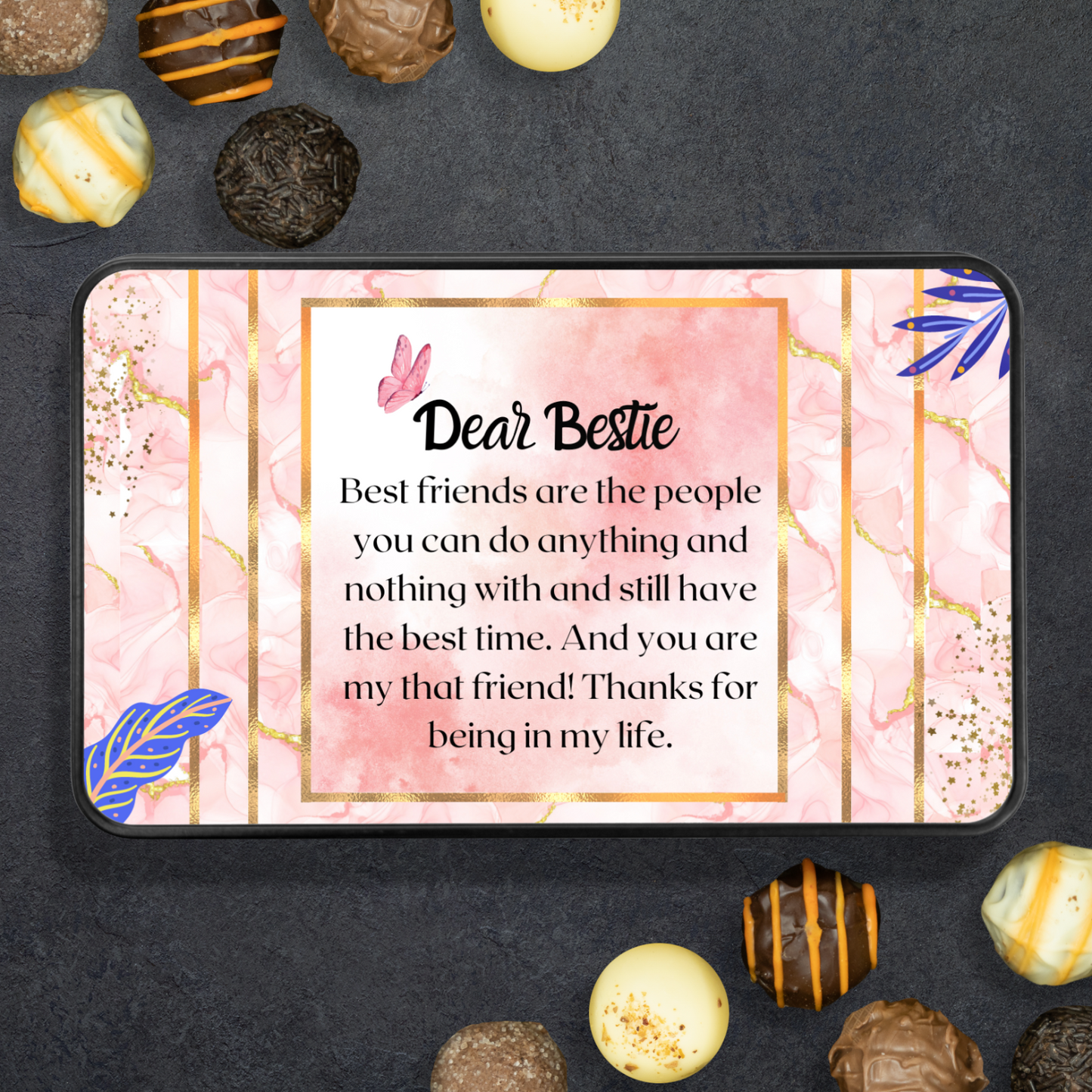 Dear Bestie - Tin of 12 Hand Made Chocolate Truffles - Gift for Best Friend