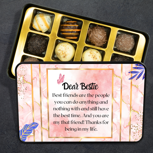 Dear Bestie - Tin of 12 Hand Made Chocolate Truffles - Gift for Best Friend