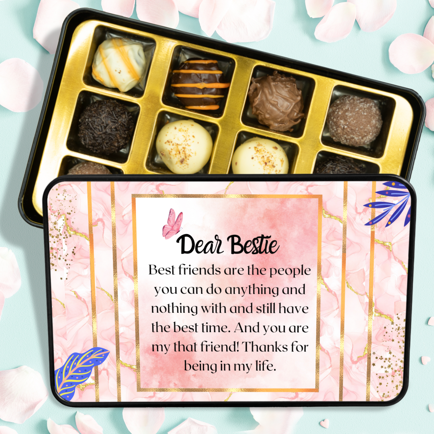 Dear Bestie - Tin of 12 Hand Made Chocolate Truffles - Gift for Best Friend