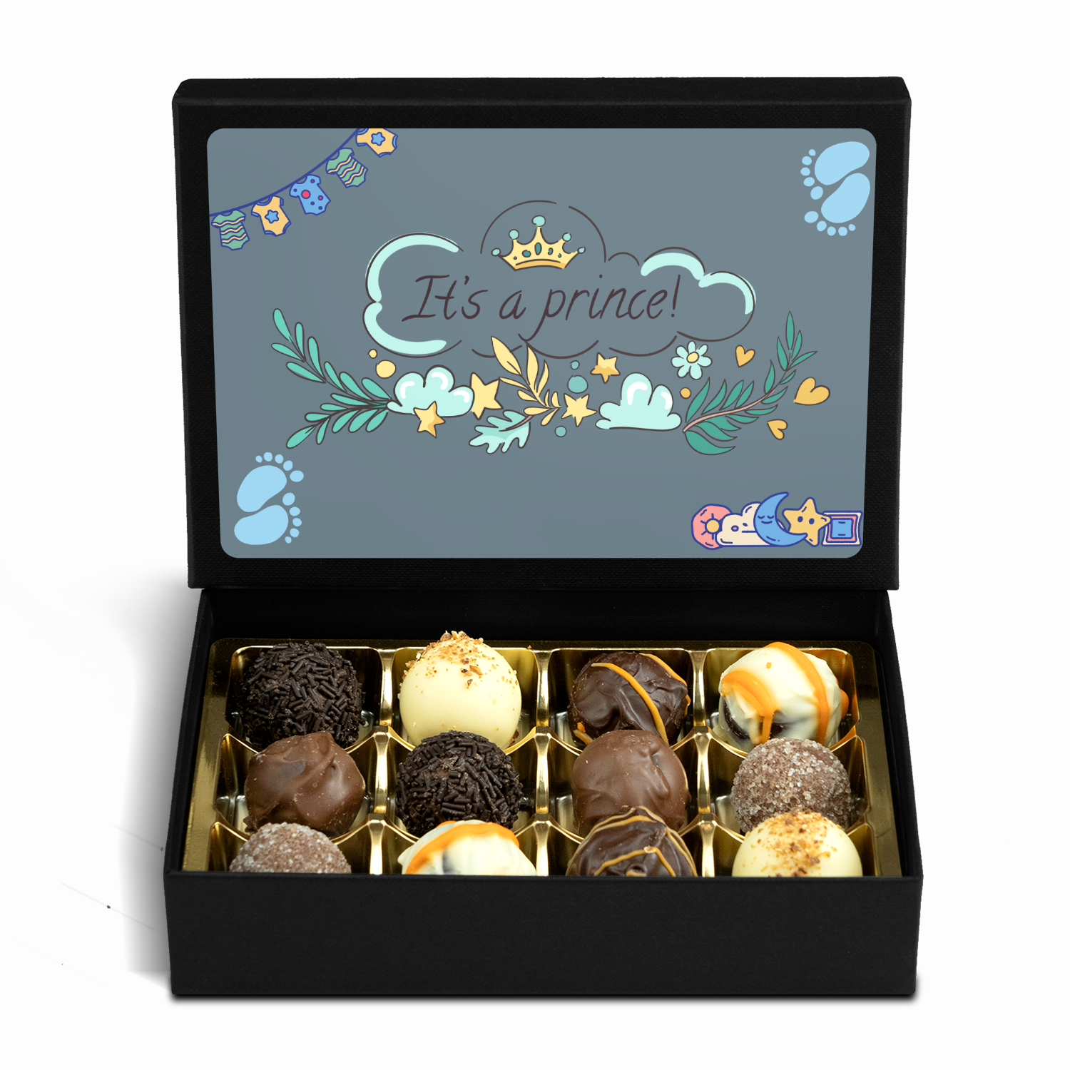 It's a Prince - Box of 12 Handmade Chocolates - Baby Shower Gift