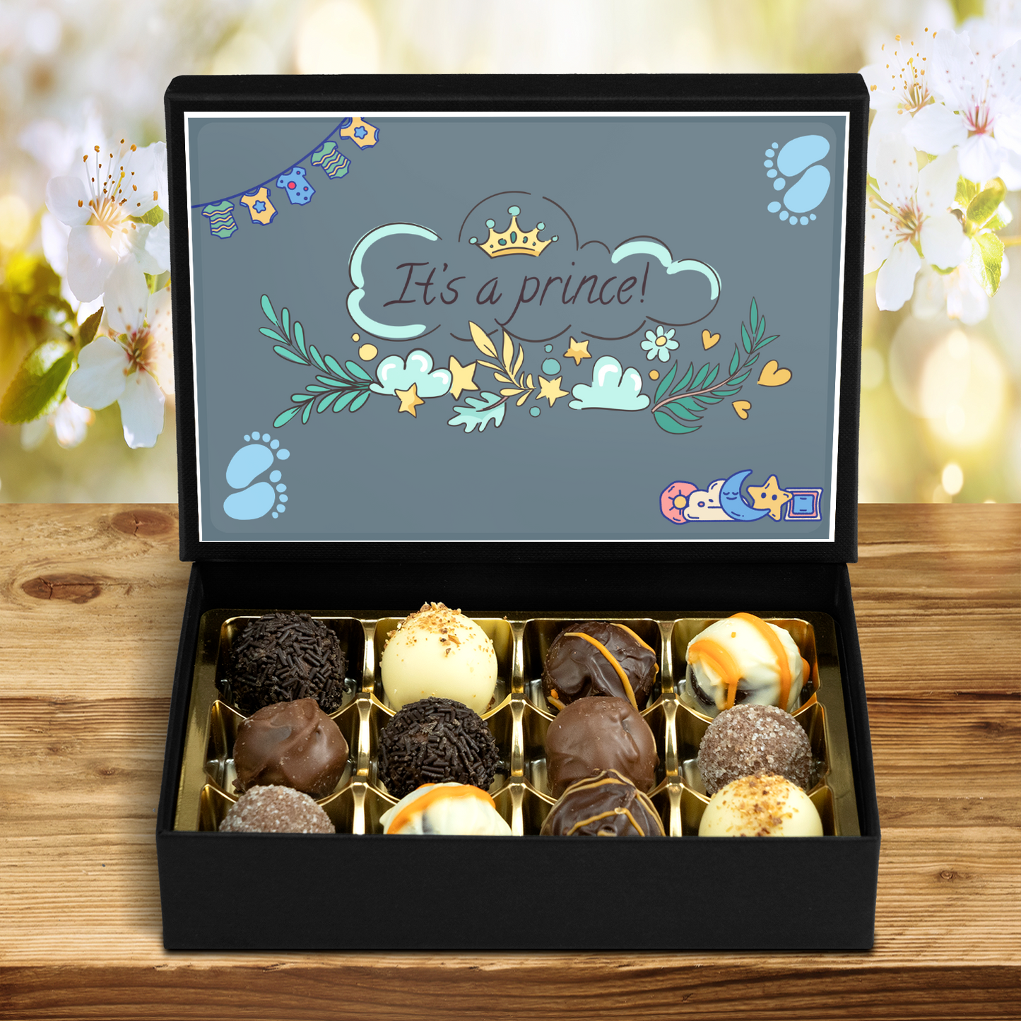 It's a Prince - Box of 12 Handmade Chocolates - Baby Shower Gift