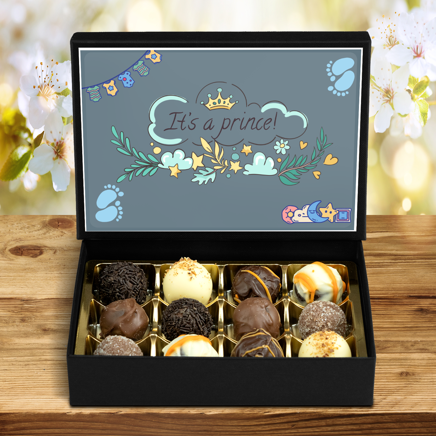 It's a Prince - Box of 12 Handmade Chocolates - Baby Shower Gift