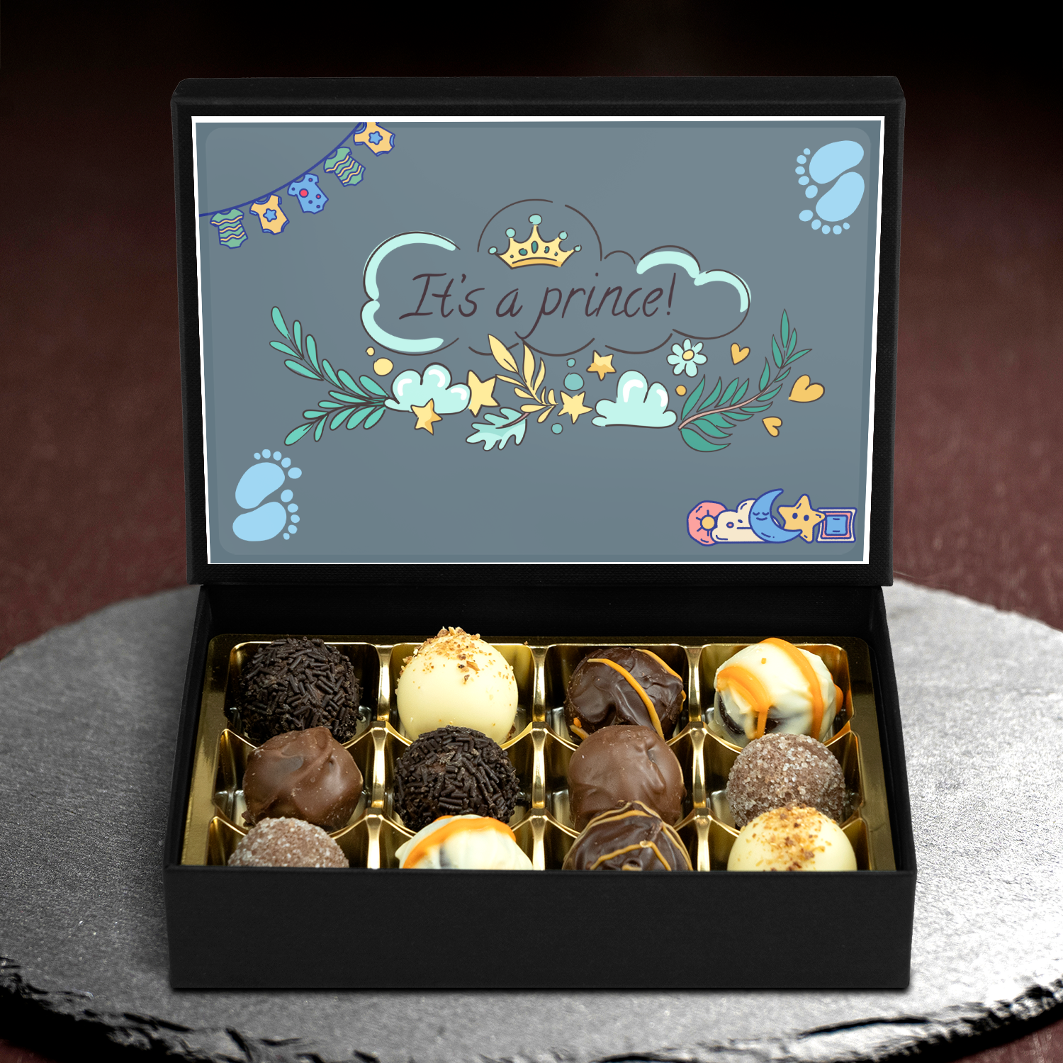 It's a Prince - Box of 12 Handmade Chocolates - Baby Shower Gift