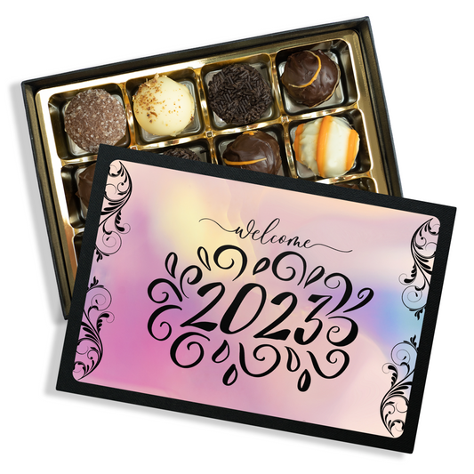 Welcome 2023 - Box of 12 Hand Made Chocolate Truffles - New Year Gift