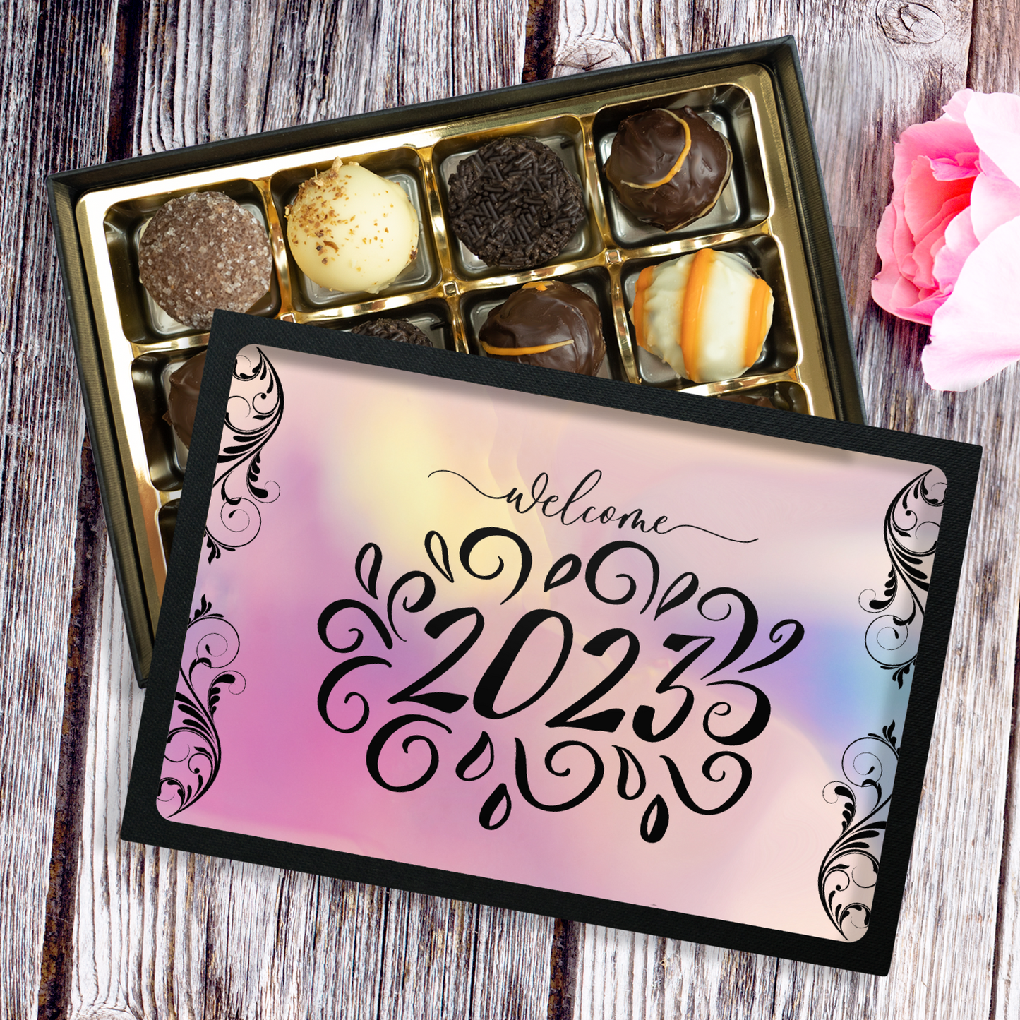 Welcome 2023 - Box of 12 Hand Made Chocolate Truffles - New Year Gift