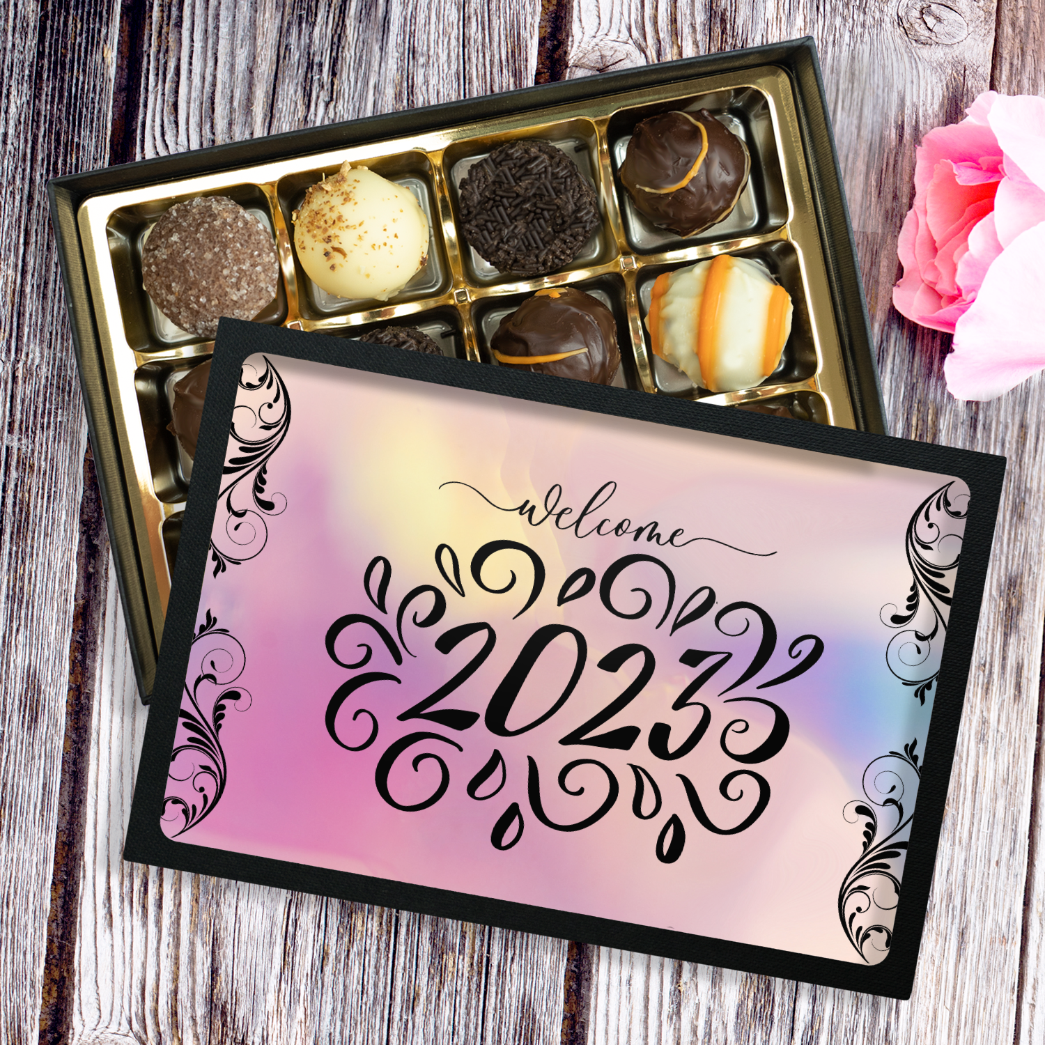 Welcome 2023 - Box of 12 Hand Made Chocolate Truffles - New Year Gift