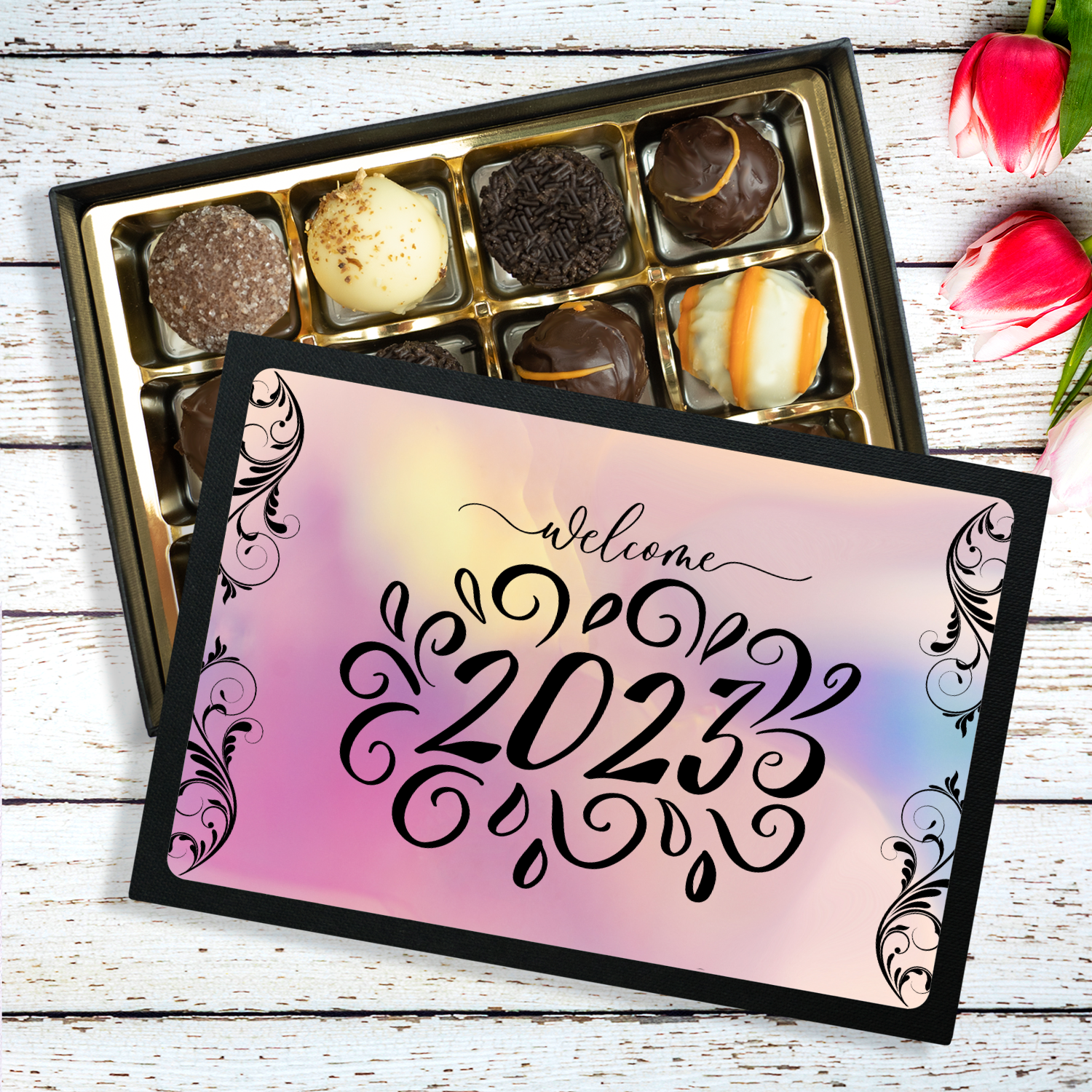 Welcome 2023 - Box of 12 Hand Made Chocolate Truffles - New Year Gift