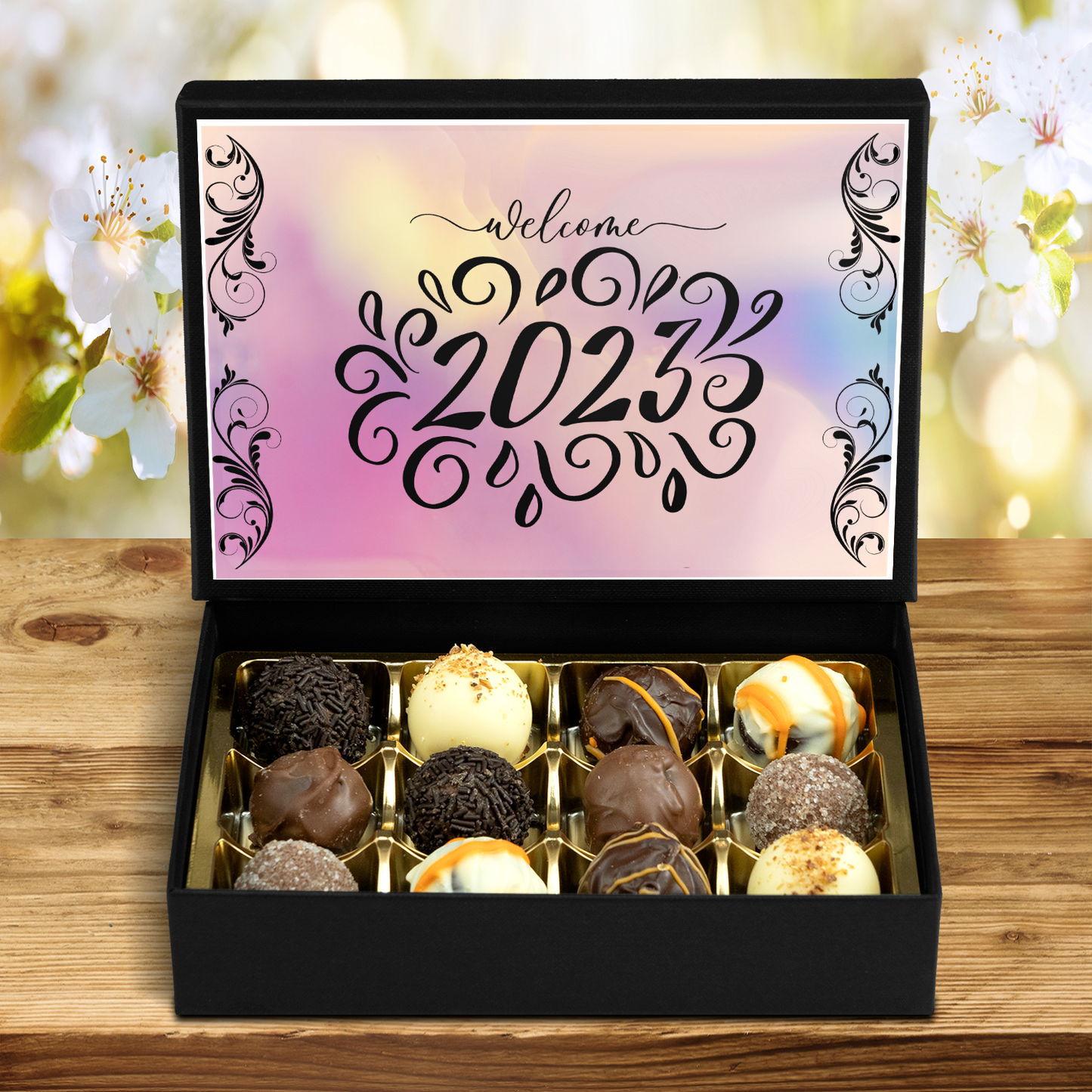 Welcome 2023 - Box of 12 Hand Made Chocolate Truffles - New Year Gift