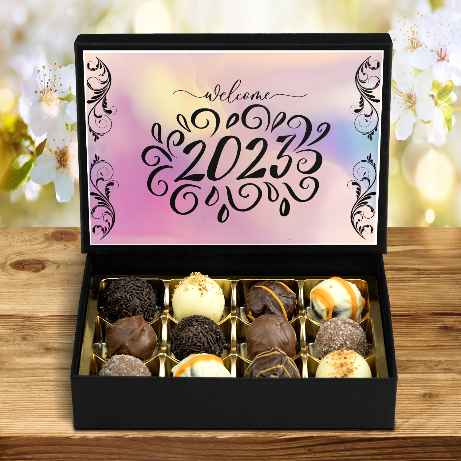 Welcome 2023 - Box of 12 Hand Made Chocolate Truffles - New Year Gift