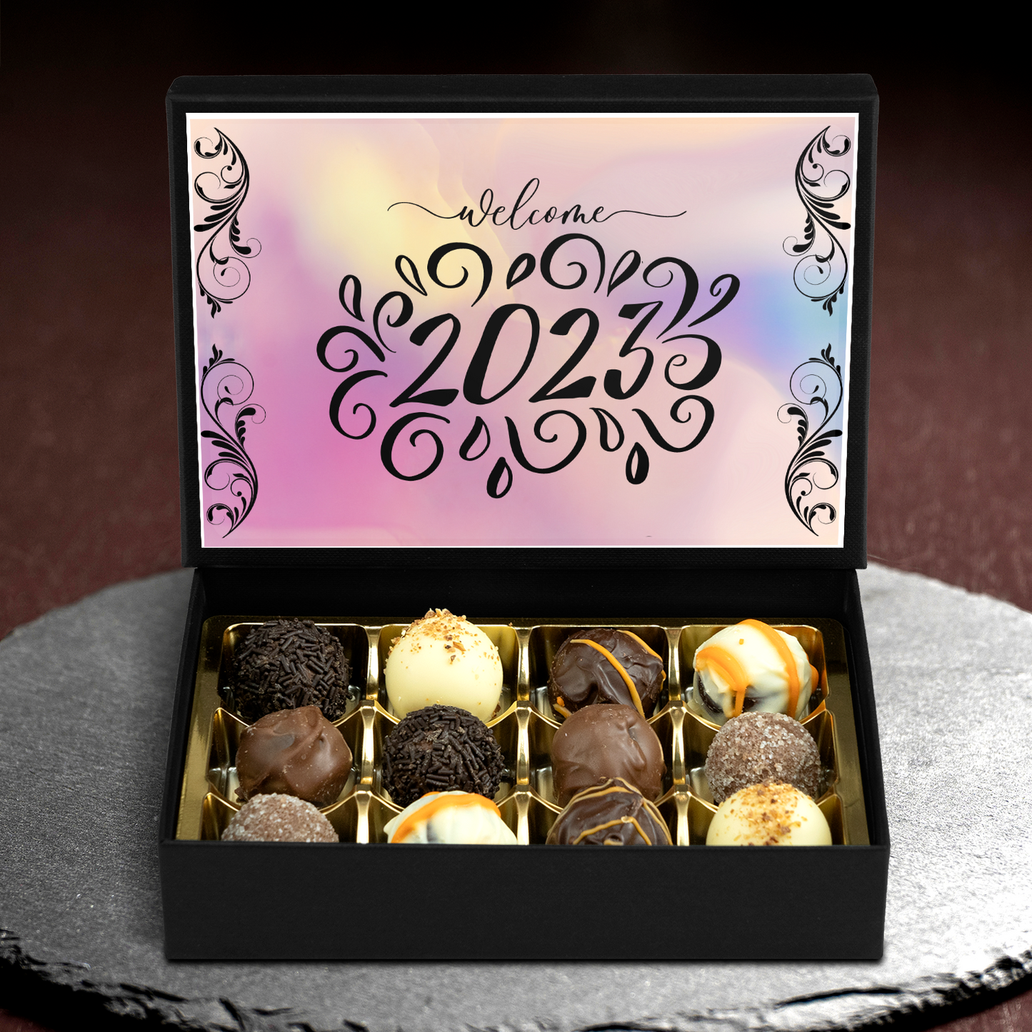 Welcome 2023 - Box of 12 Hand Made Chocolate Truffles - New Year Gift