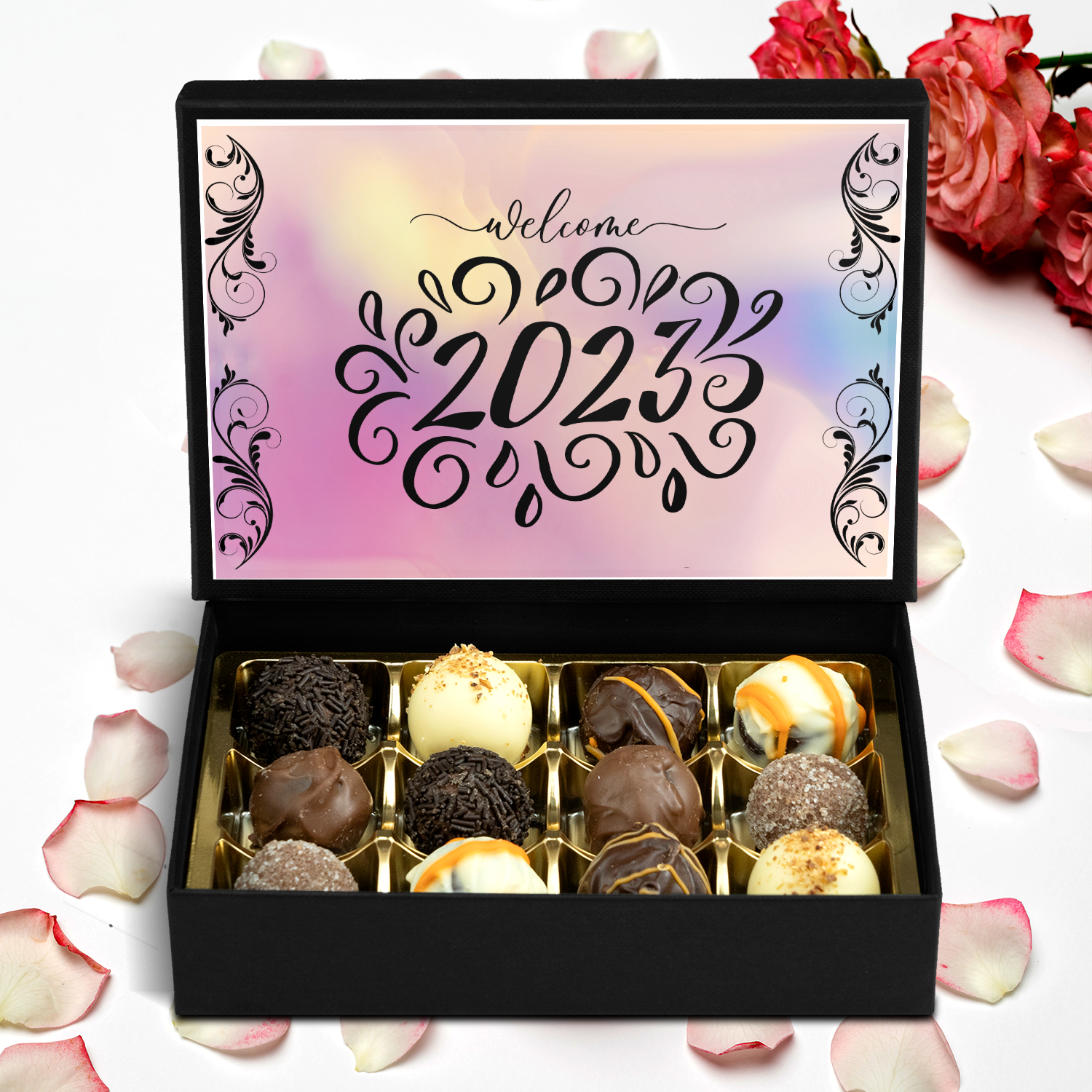 Welcome 2023 - Box of 12 Hand Made Chocolate Truffles - New Year Gift