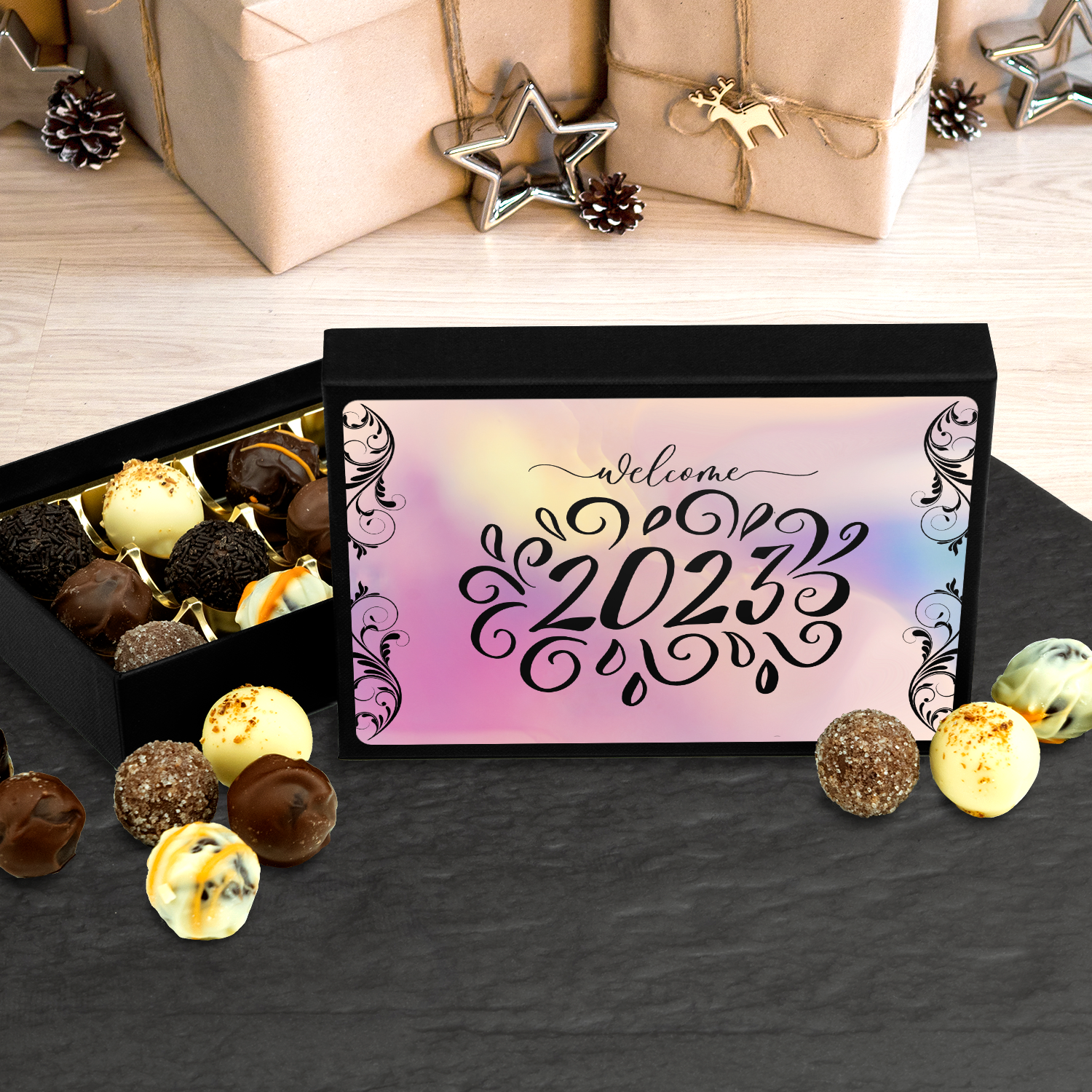 Welcome 2023 - Box of 12 Hand Made Chocolate Truffles - New Year Gift