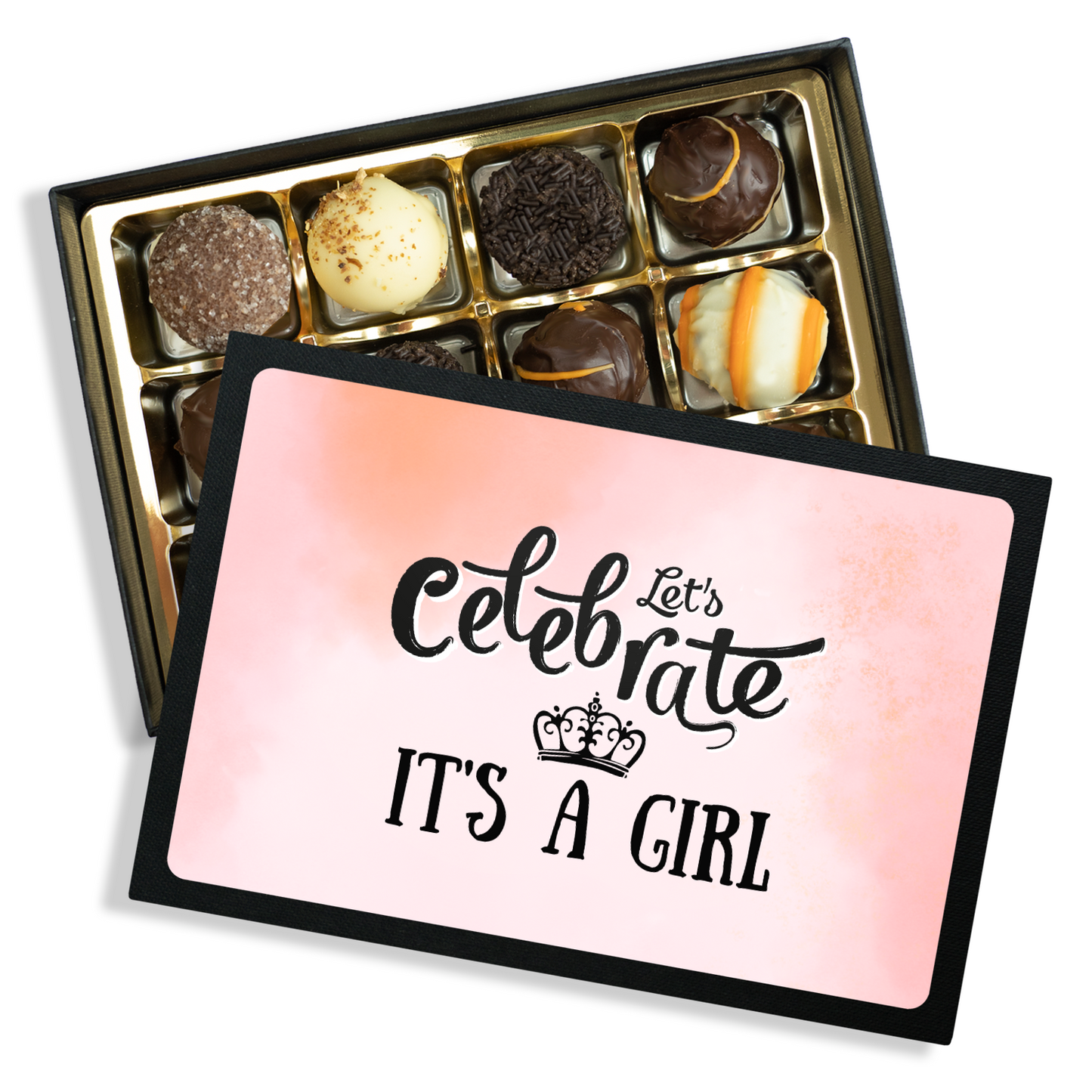 It's a Girl - Box of 12 Handmade Chocolate Truffles - Baby Shower Gift