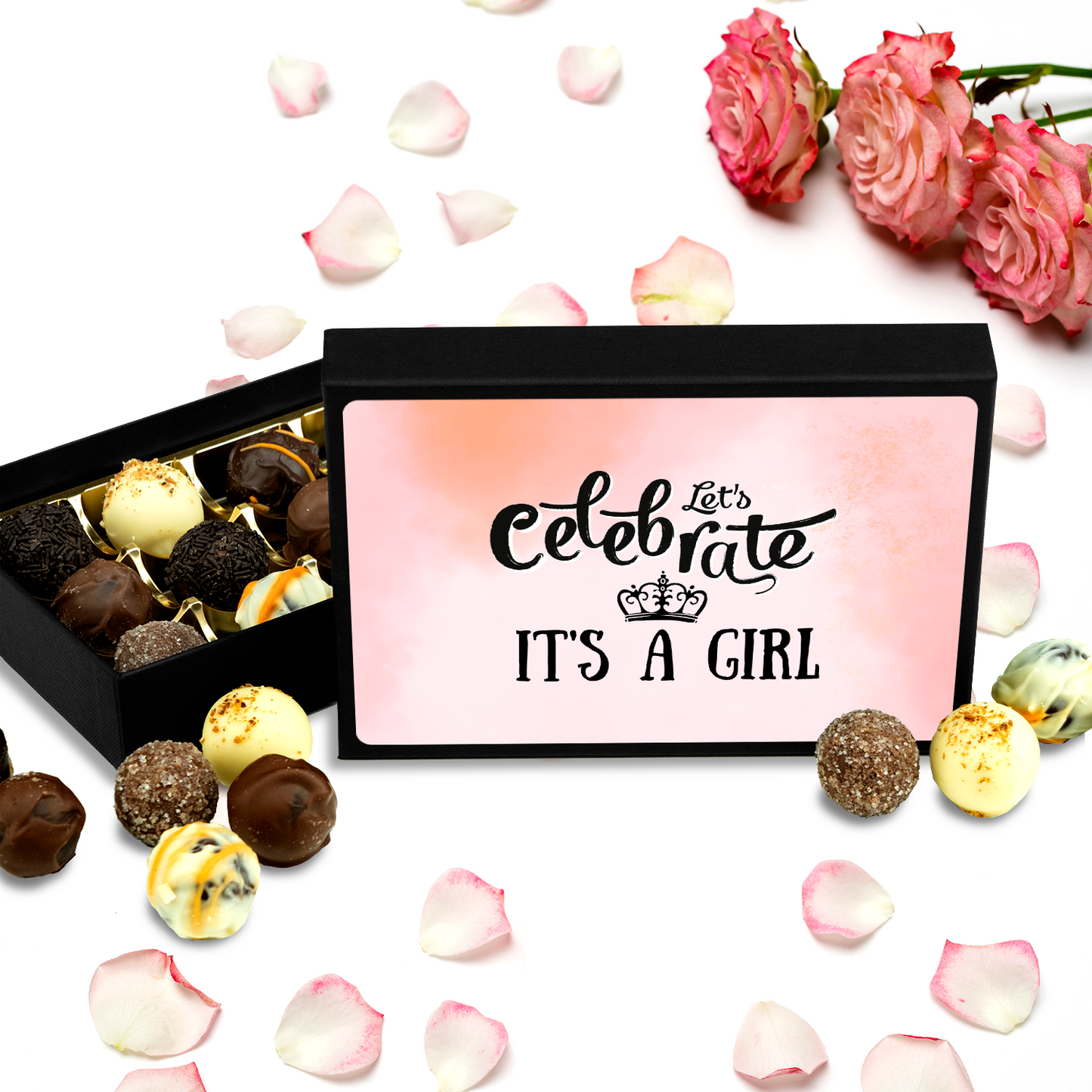 It's a Girl - Box of 12 Handmade Chocolate Truffles - Baby Shower Gift