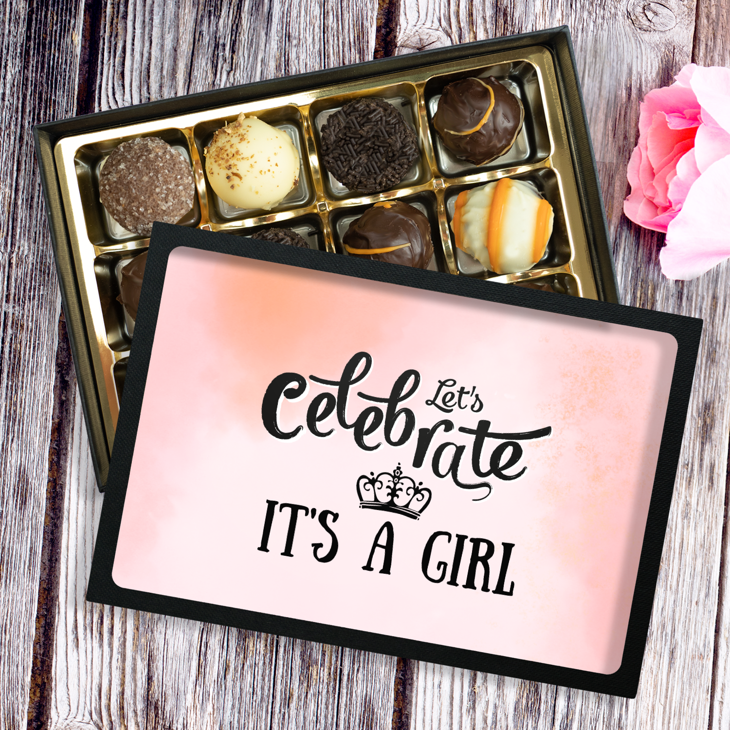 It's a Girl - Box of 12 Handmade Chocolate Truffles - Baby Shower Gift