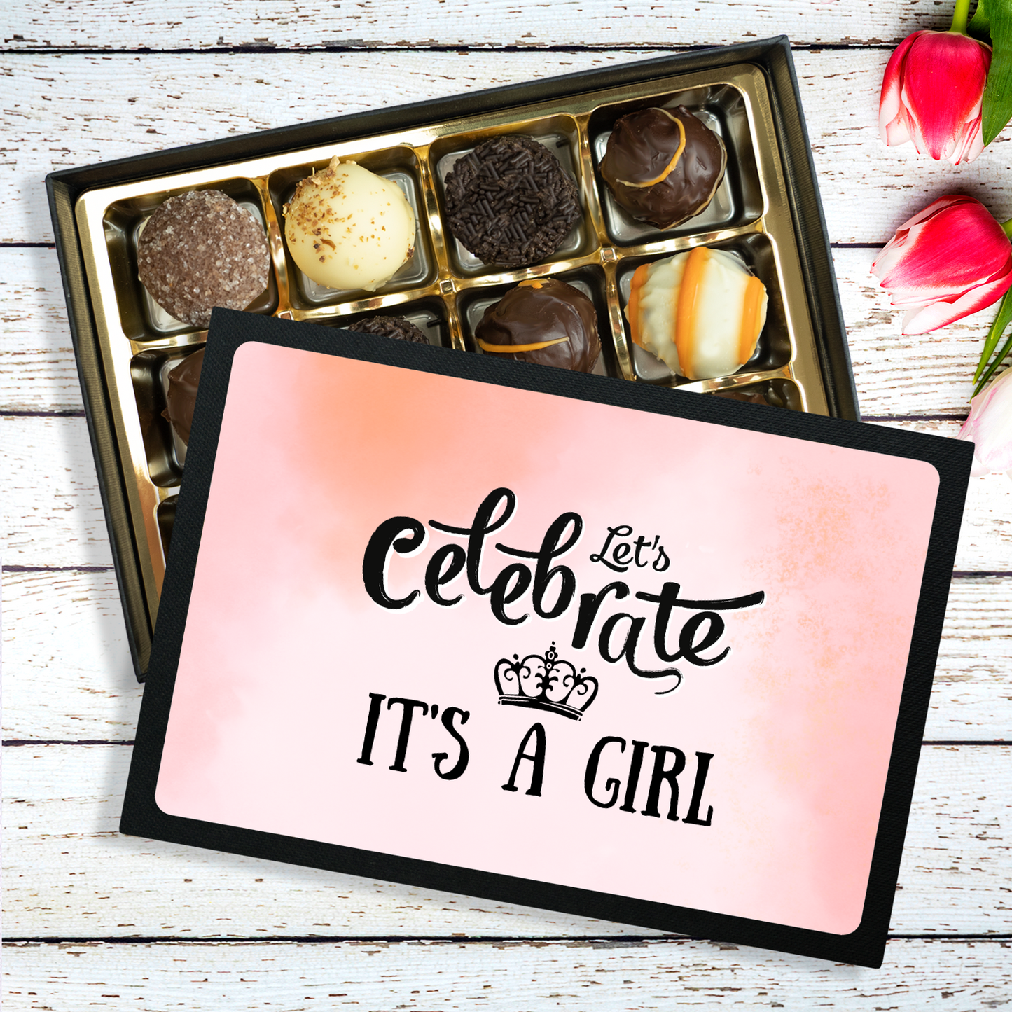 It's a Girl - Box of 12 Handmade Chocolate Truffles - Baby Shower Gift