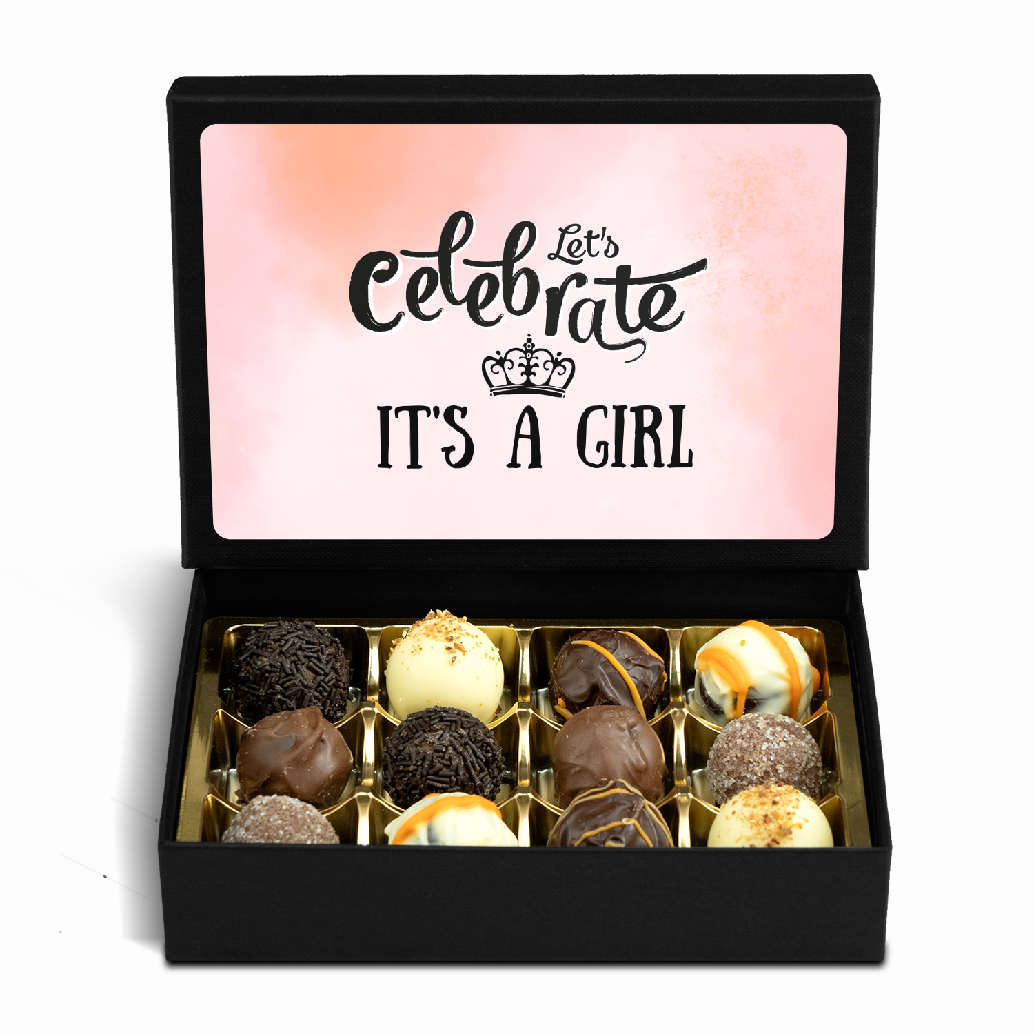 It's a Girl - Box of 12 Handmade Chocolate Truffles - Baby Shower Gift